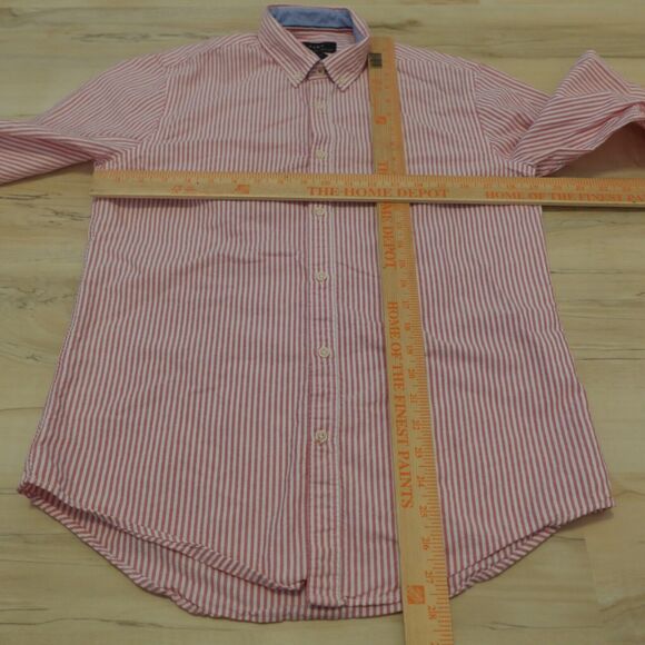 Zara Men M Shirt 100% Cotton Long Sleeve Slim Fit Button Down Striped Red White - Picture 7 of 7